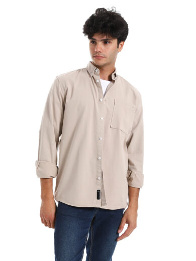 Regular Fit Gabardine Shirt With Pocket - Beige - Image 3