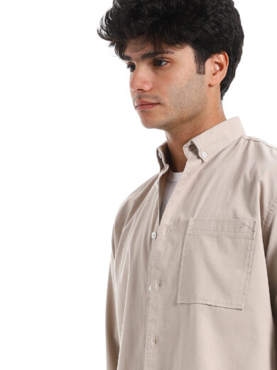 Regular Fit Gabardine Shirt With Pocket - Beige - Image 5
