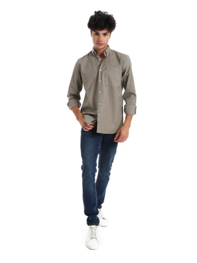 Regular Fit Gabardine Shirt With Pocket - Oil - Image 2