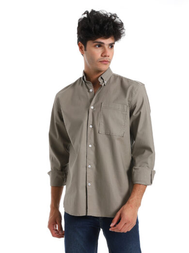 Regular Fit Gabardine Shirt With Pocket - Oil