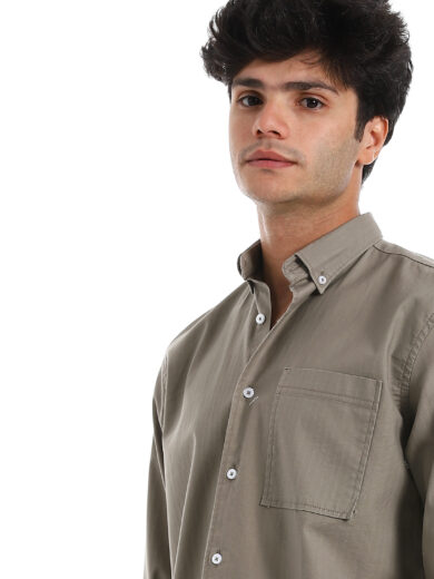 Regular Fit Gabardine Shirt With Pocket - Oil - Image 4