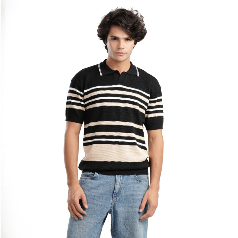 Striped Polo T-Shirt - Black