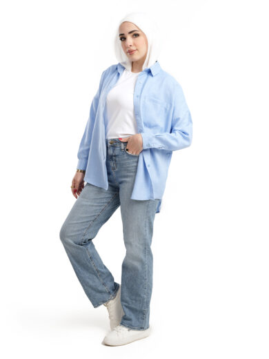 Viscose Linen Blouse - Sky Blue - Image 6