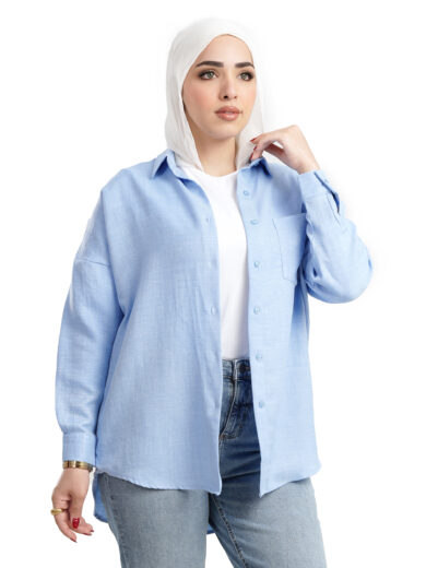 Viscose Linen Blouse - Sky Blue - Image 5