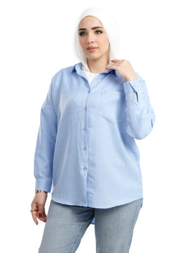 Viscose Linen Blouse - Sky Blue - Image 4