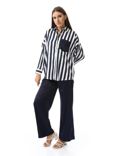 Striped Satin Set - Navy Blue - Image 5