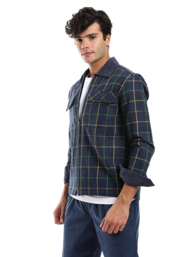 Checked Wool Jacket - Navy Blue - Image 5