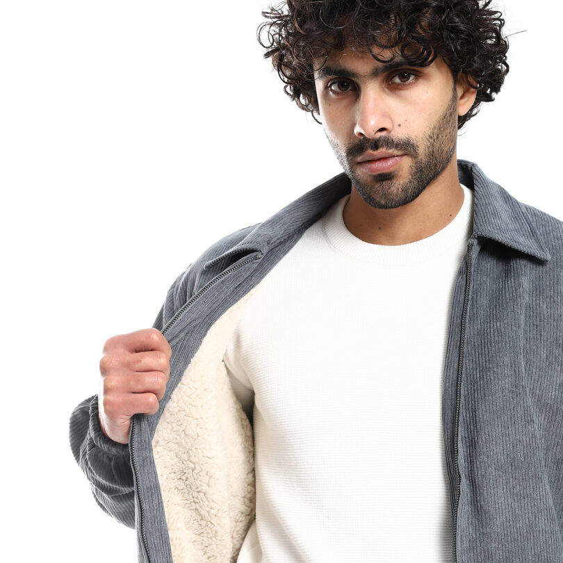 Velvet Jacket With Fur - Gray - Image 2