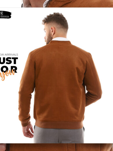 Lycra Suede Baseball Jacket-Camel - Image 5