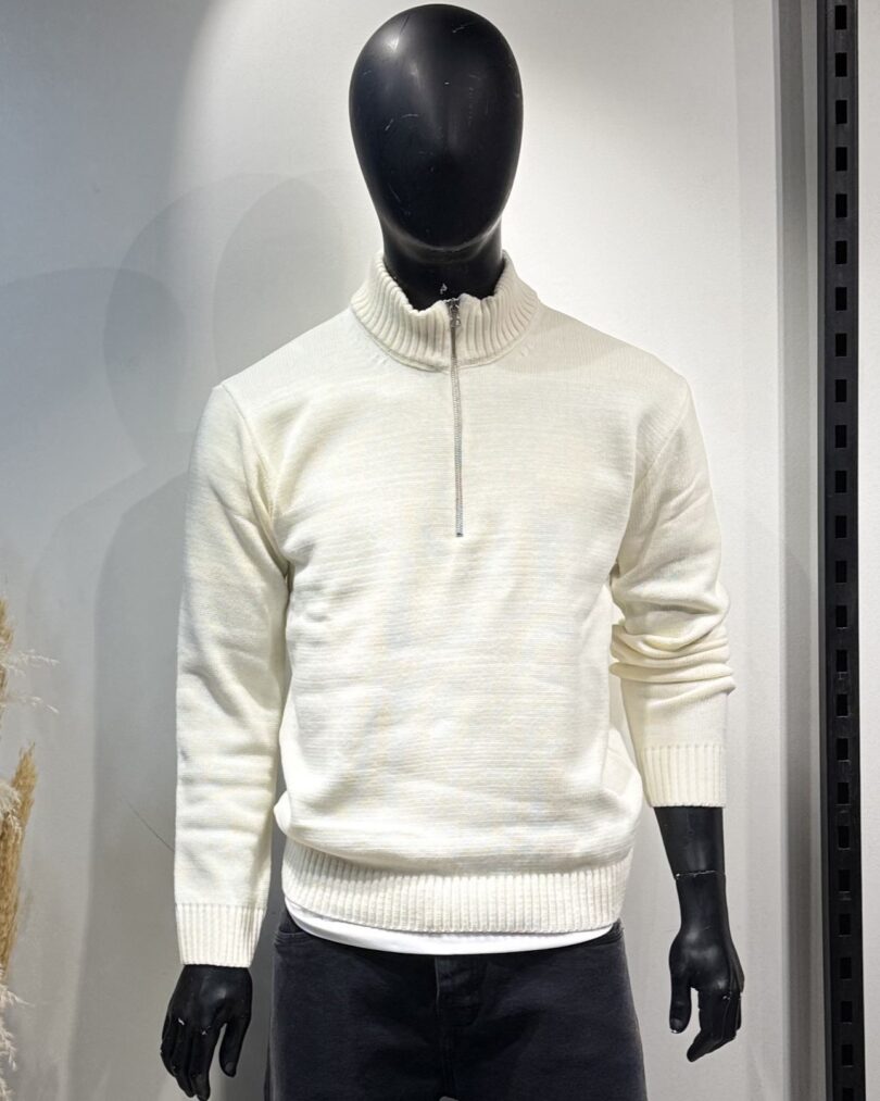 Wool Zipper Pullover - Off White - Image 5