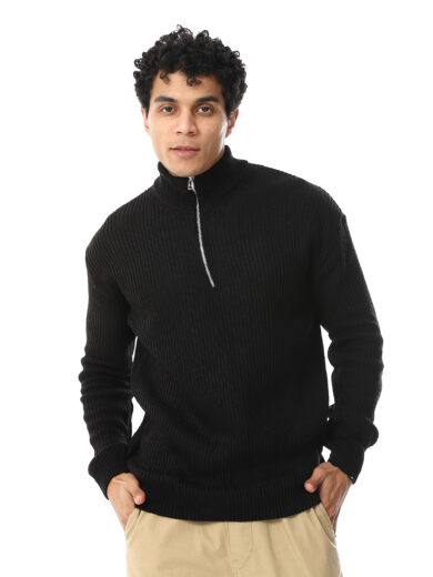 Wool Zipper Pullover - Black - Image 3