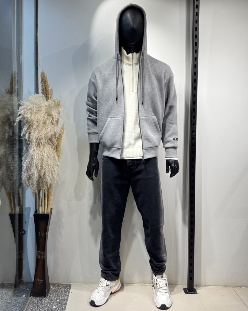 Hooded Jacket With 2 Zippers - Silver - Image 2