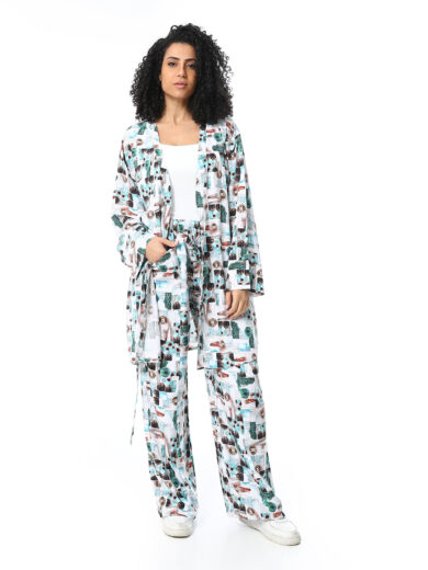 Tiger Cardigan Set -Turquoise