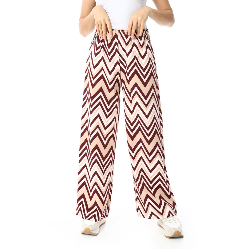 Printed Zigzag Pants -Burgundy - Image 4