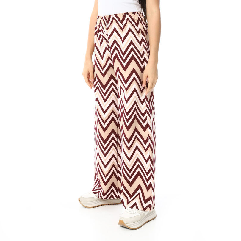 Printed Zigzag Pants -Burgundy - Image 3