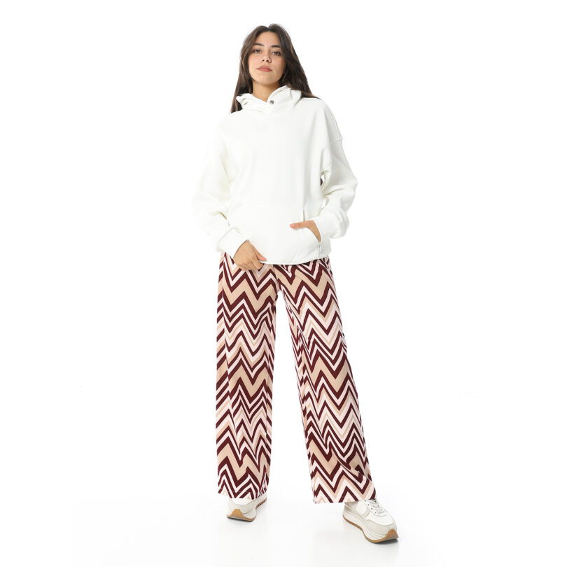 Printed Zigzag Pants -Burgundy - Image 6