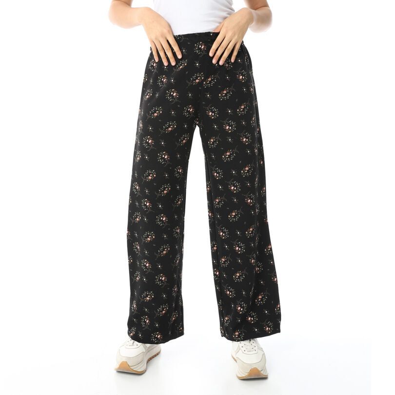 Rose Printed Pants - Black - Image 2
