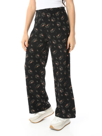Rose Printed Pants - Black - Image 4