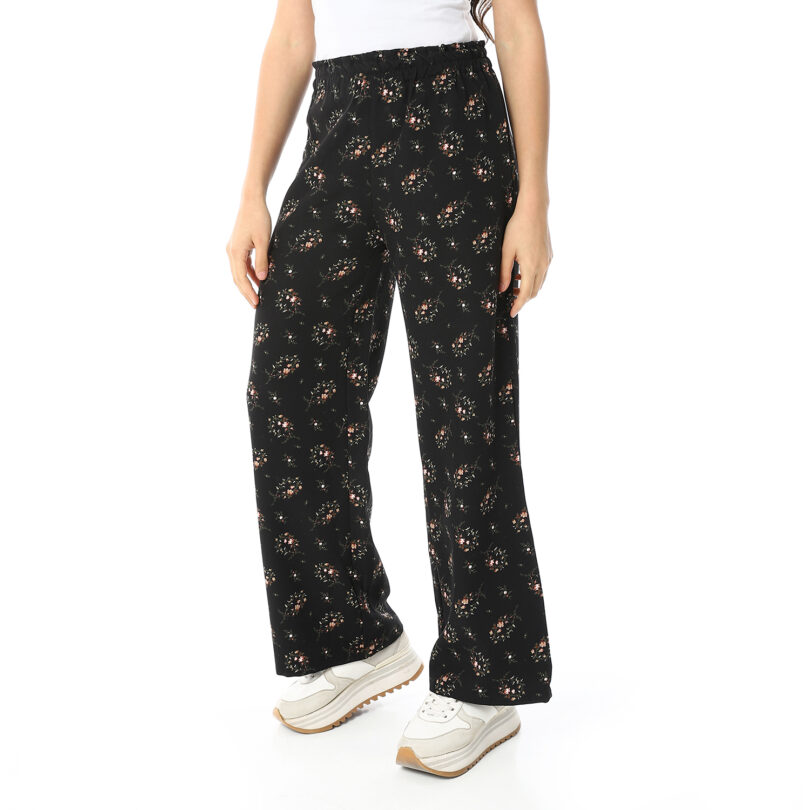 Rose Printed Pants - Black - Image 4
