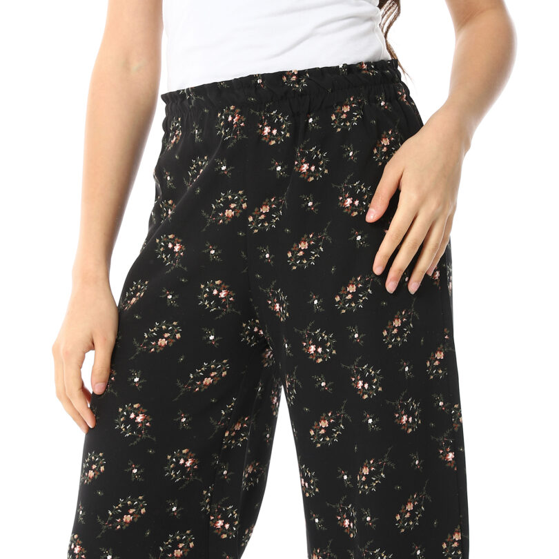 Rose Printed Pants - Black
