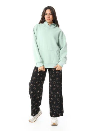 Rose Printed Pants - Black - Image 3