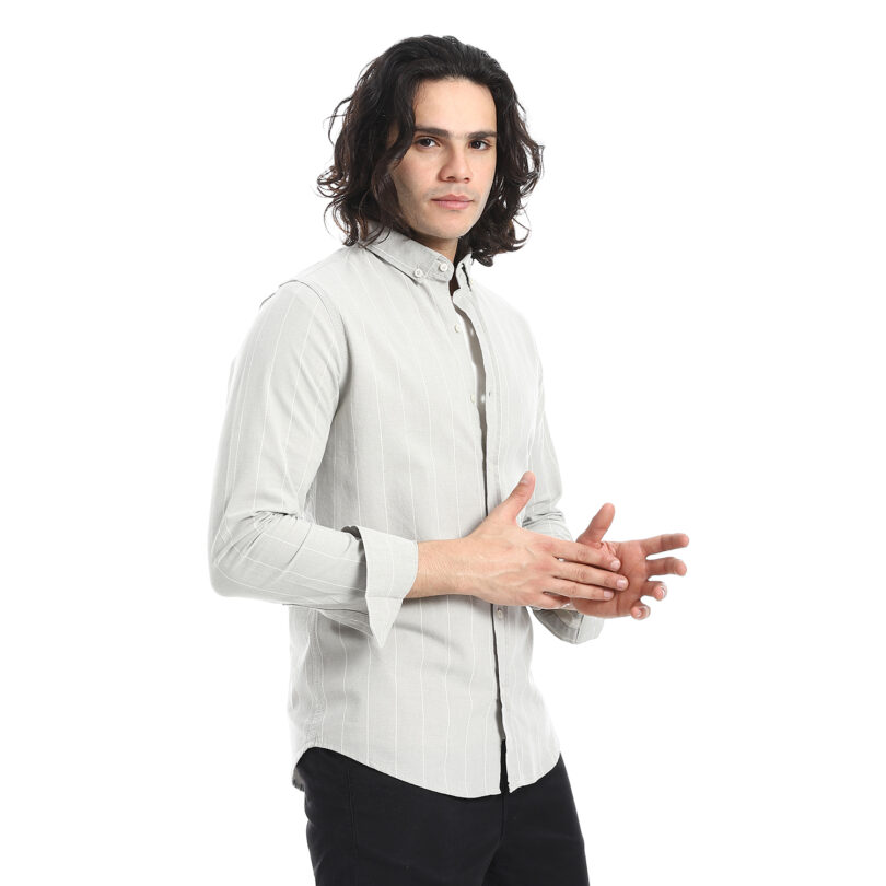 Plain Oxford Shirt-Grey - Image 3