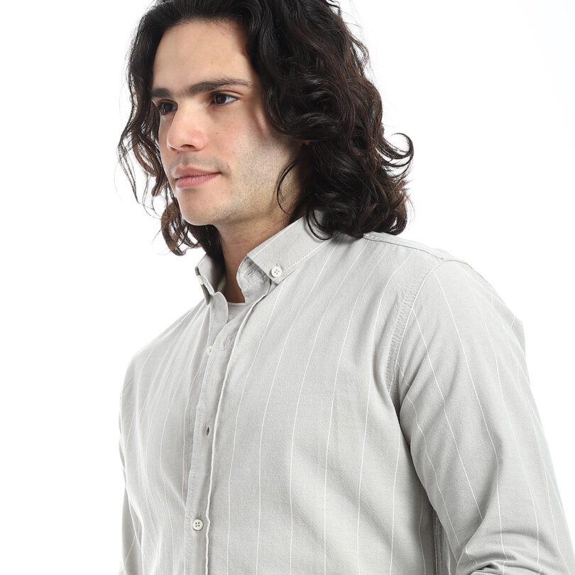 Plain Oxford Shirt-Grey - Image 5