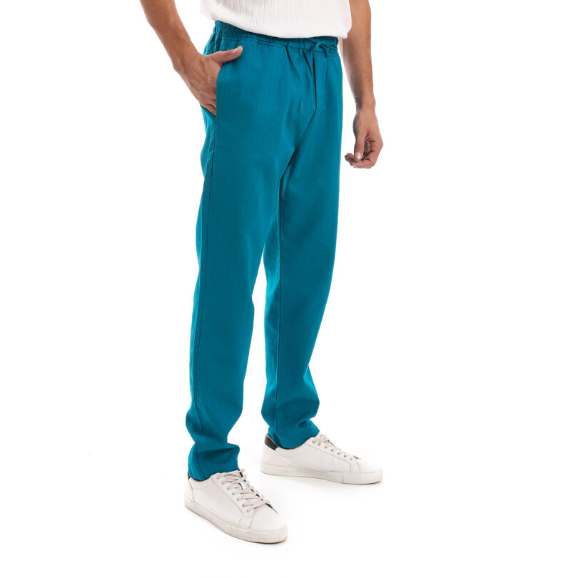 Pure Linen Trousers-Turquoise - Image 4