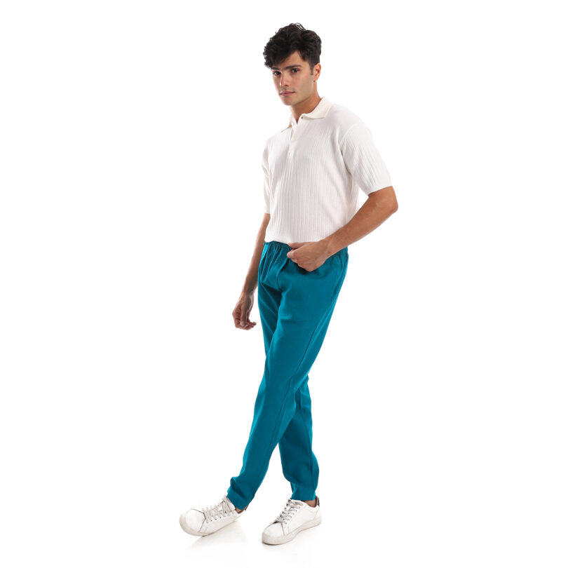Pure Linen Trousers-Turquoise - Image 2