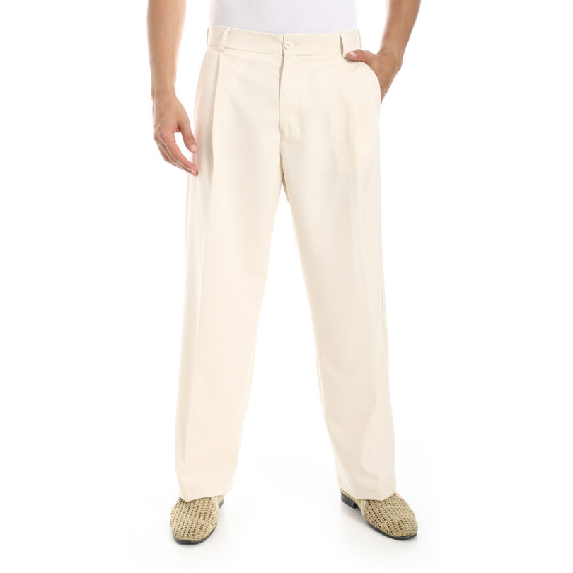 Smart Wide Leg Trousers - Beige - Image 3