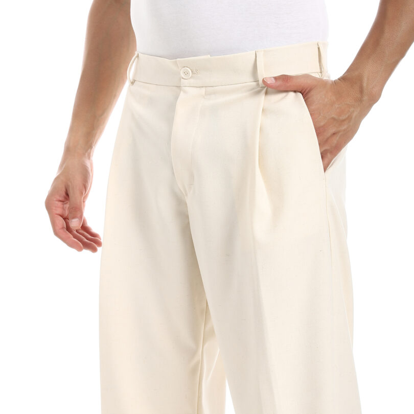 Smart Wide Leg Trousers - Beige - Image 4