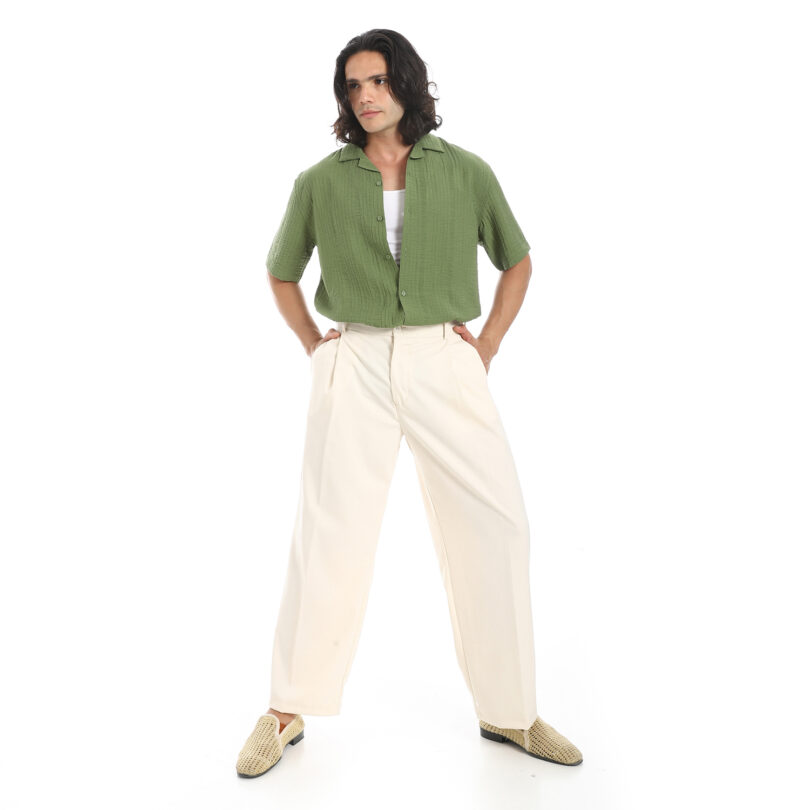 Smart Wide Leg Trousers - Beige - Image 2