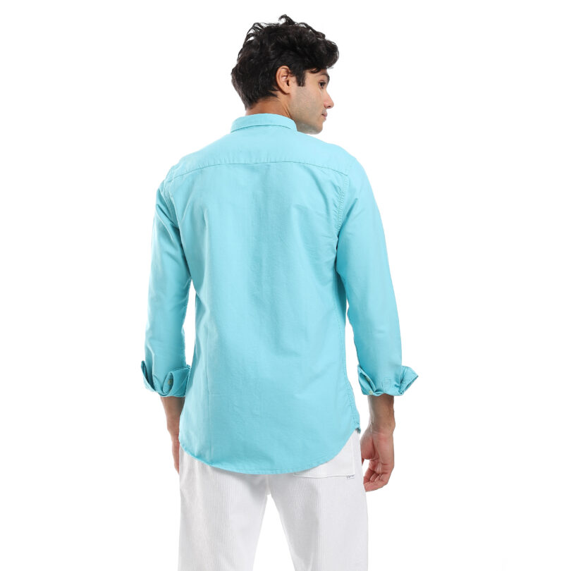 Regular Fit Gabardine Shirt With Pocket- Turquoise - Image 4