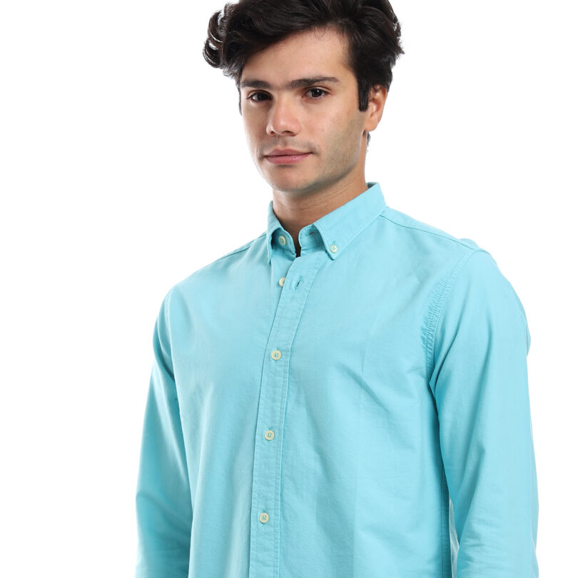 Regular Fit Gabardine Shirt With Pocket- Turquoise - Image 6
