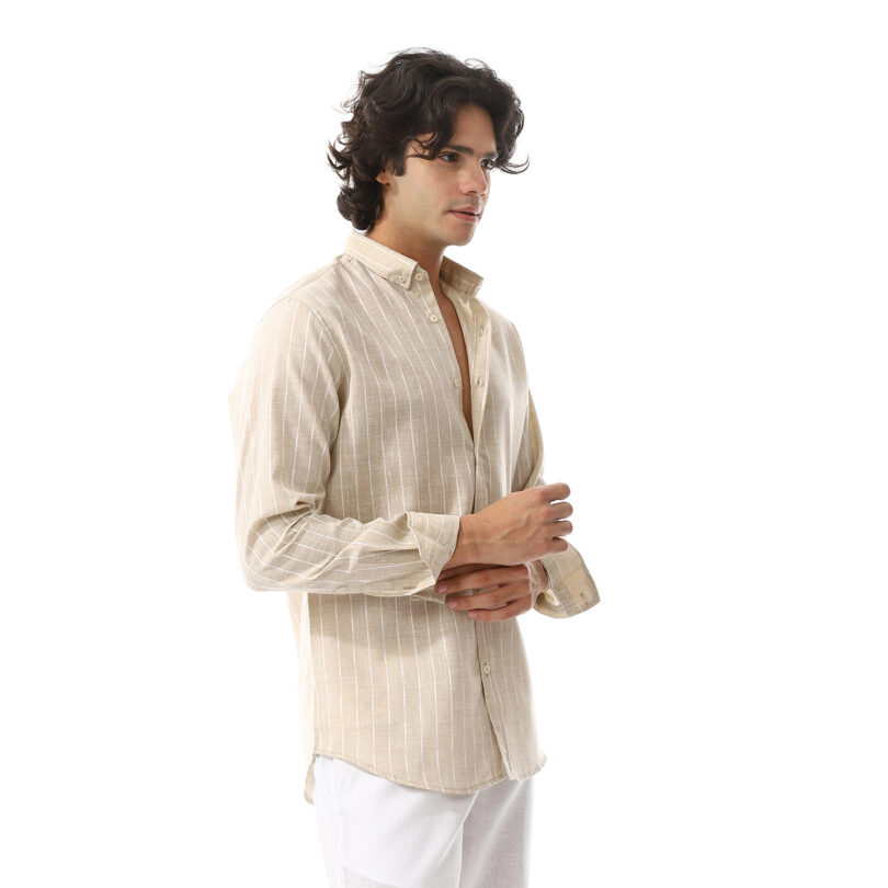 Striped Linen Shirt - Beige - Image 3