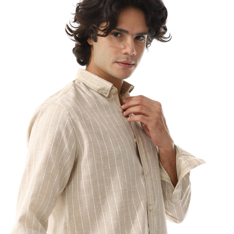 Striped Linen Shirt - Beige - Image 5