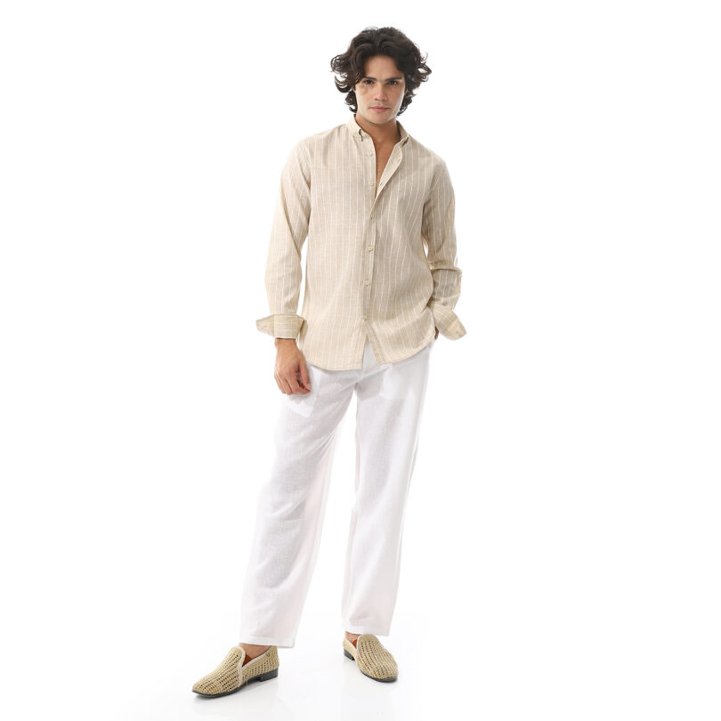 Striped Linen Shirt - Beige - Image 2