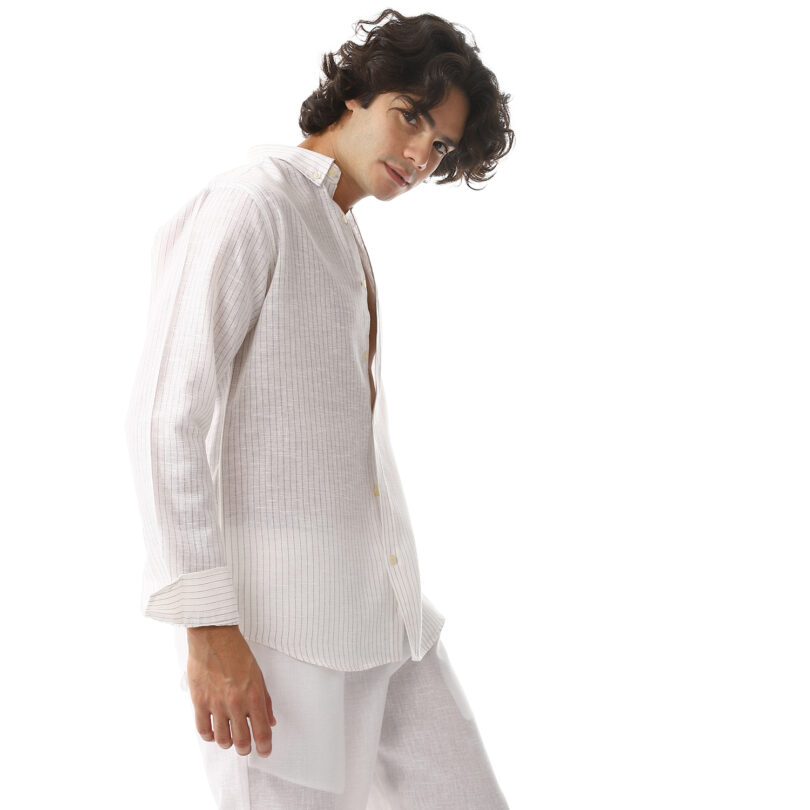 Striped Linen Shirt - White - Image 5
