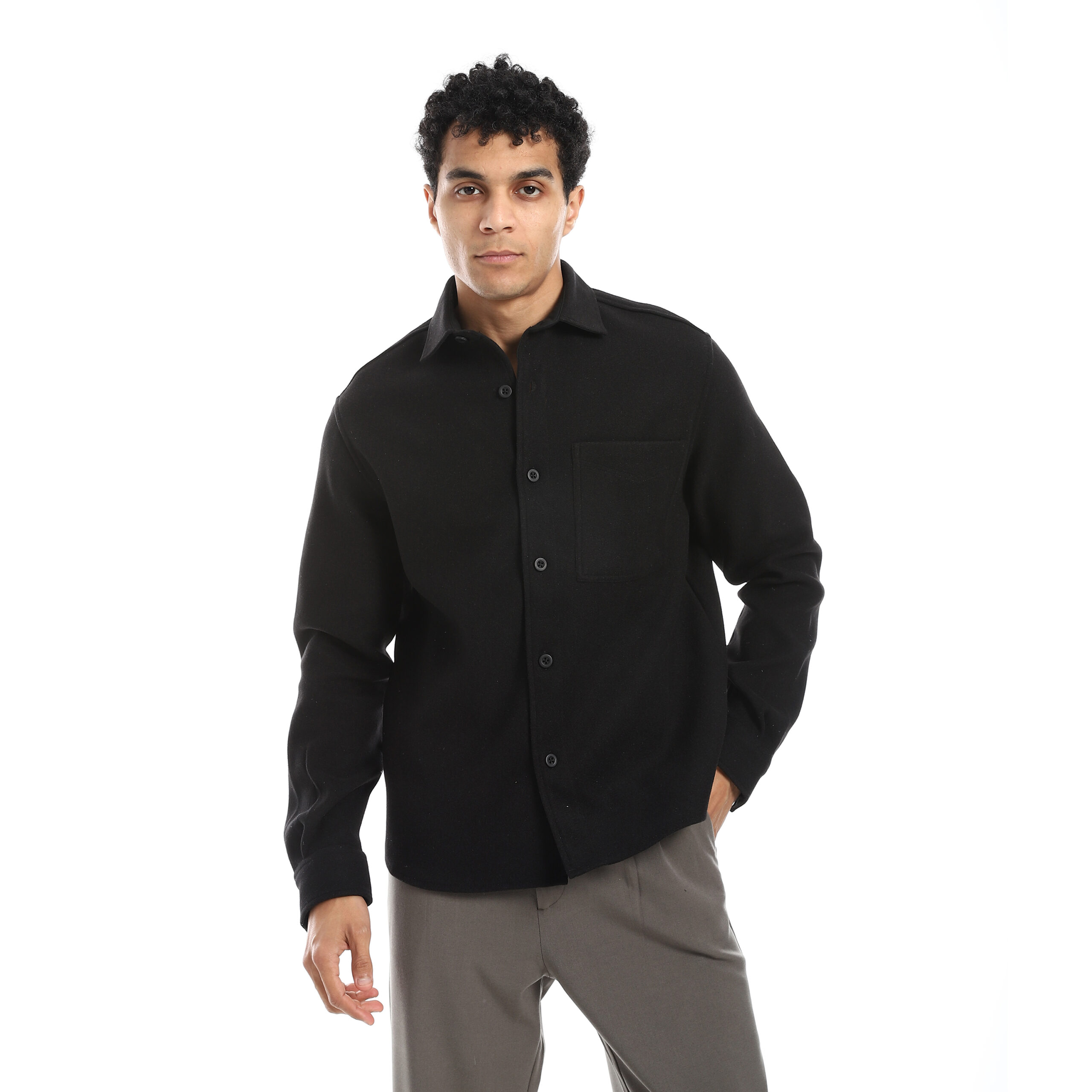wool shirt Jacket-Black