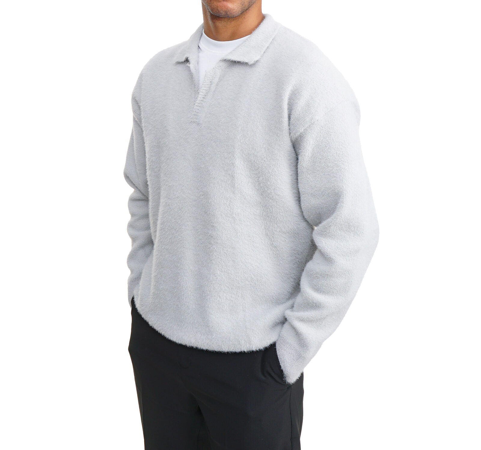 Mohair Polo Pullover - Grey - Image 5