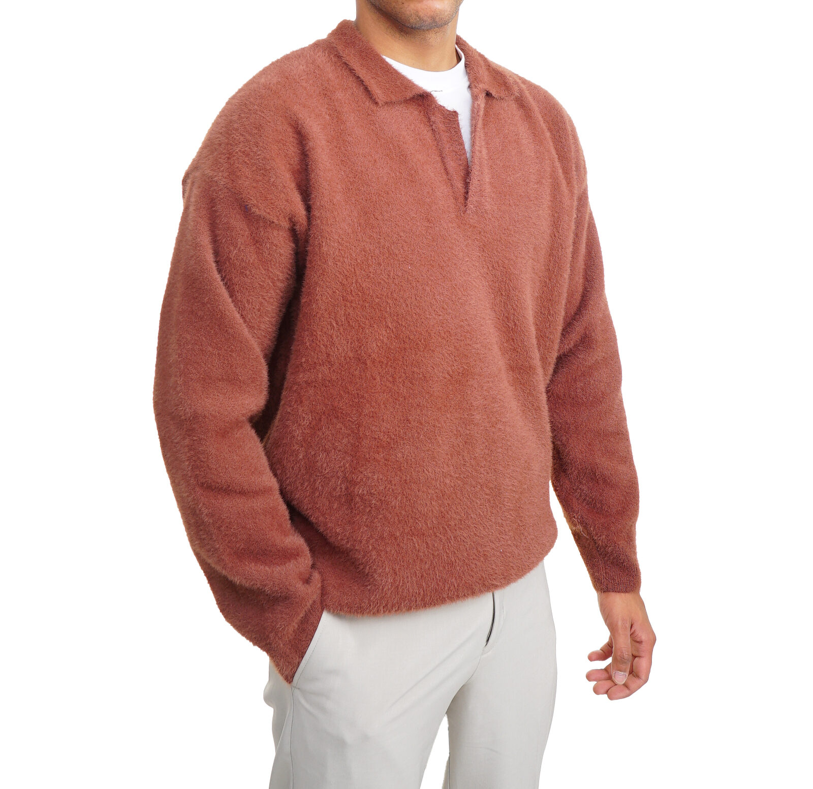 Mohair Polo Pullover -Terracotta - Image 3