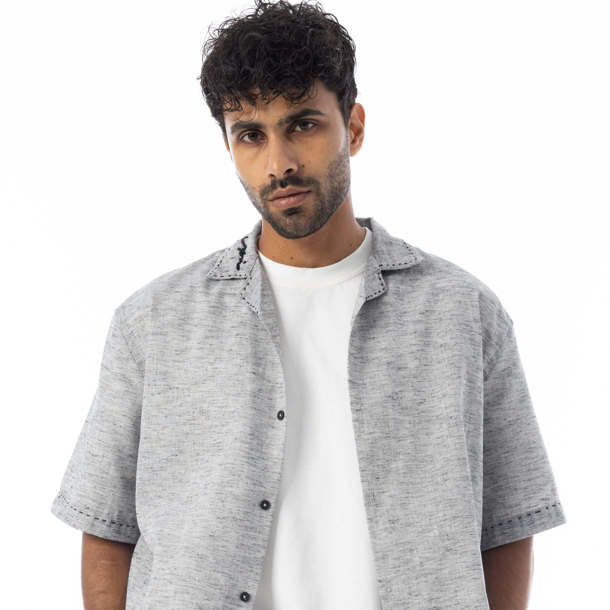 Handmade Linen Shirt-Grey - Image 2