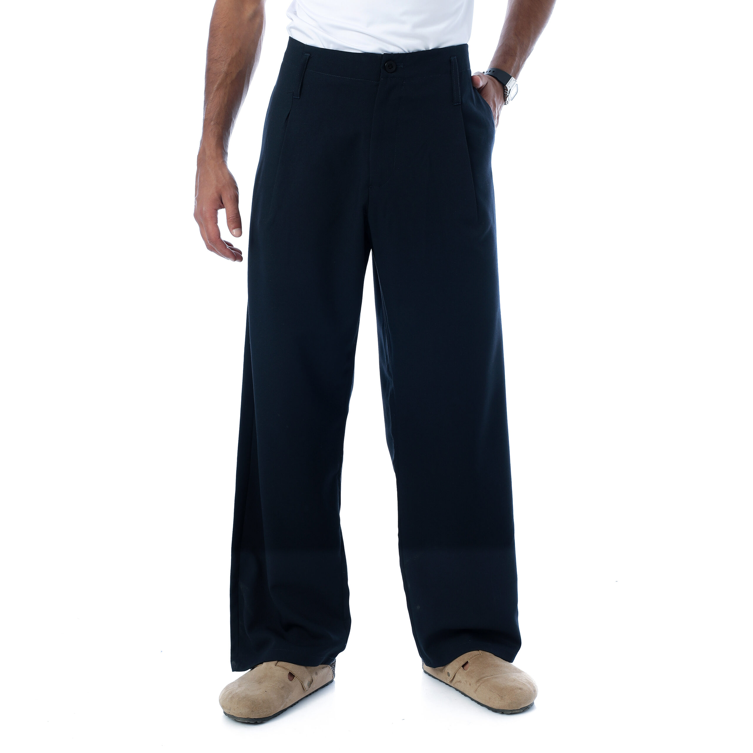 Old Money-Super Wide-Leg Trousers-Navy Blue