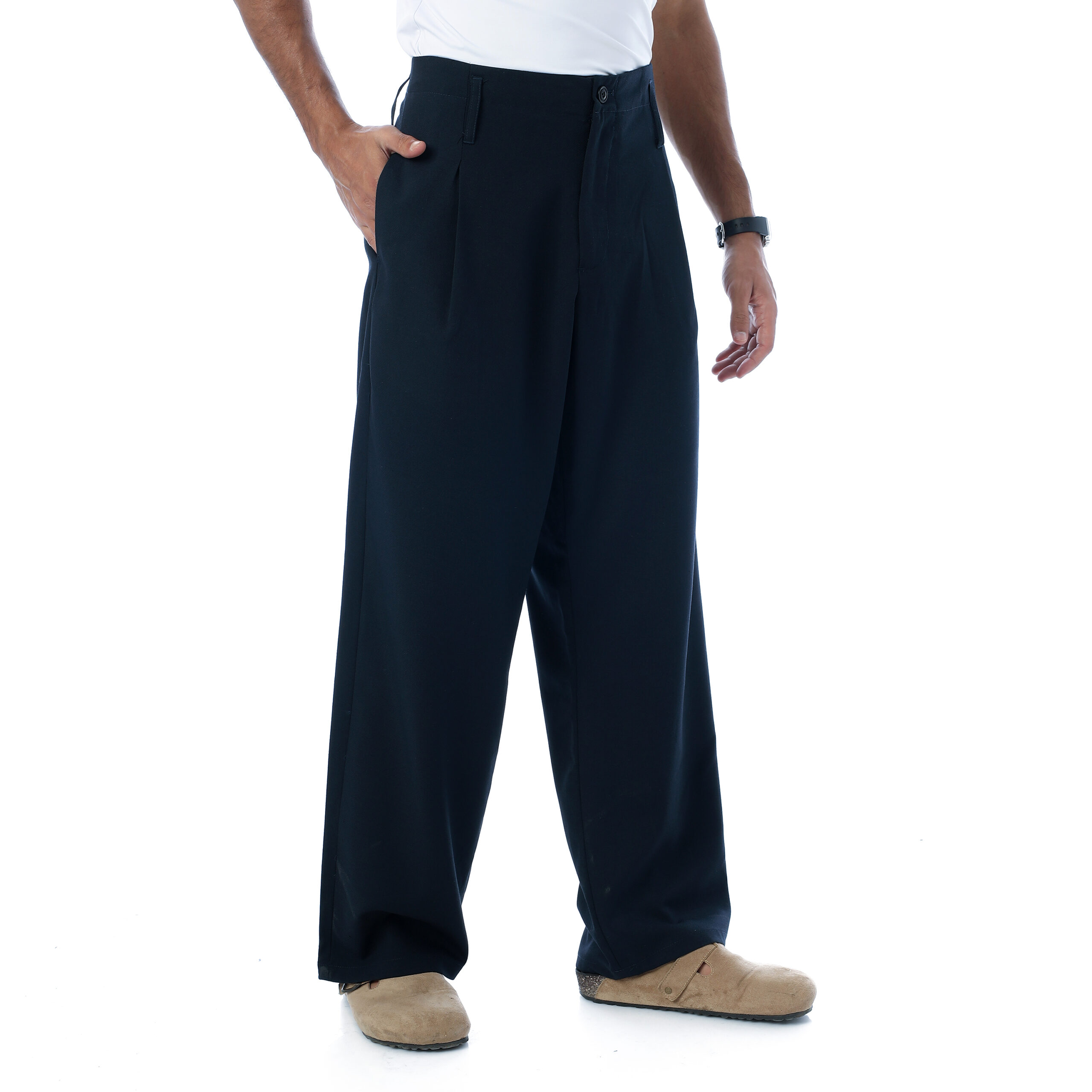 Old Money-Super Wide-Leg Trousers-Navy Blue - Image 5