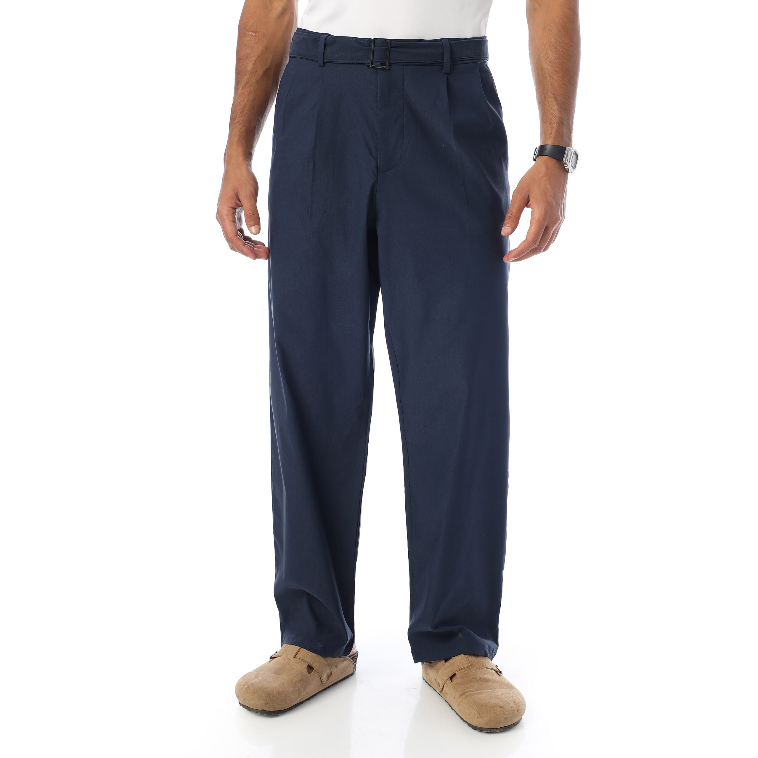 Wide-leg Straight Trousers-Blue