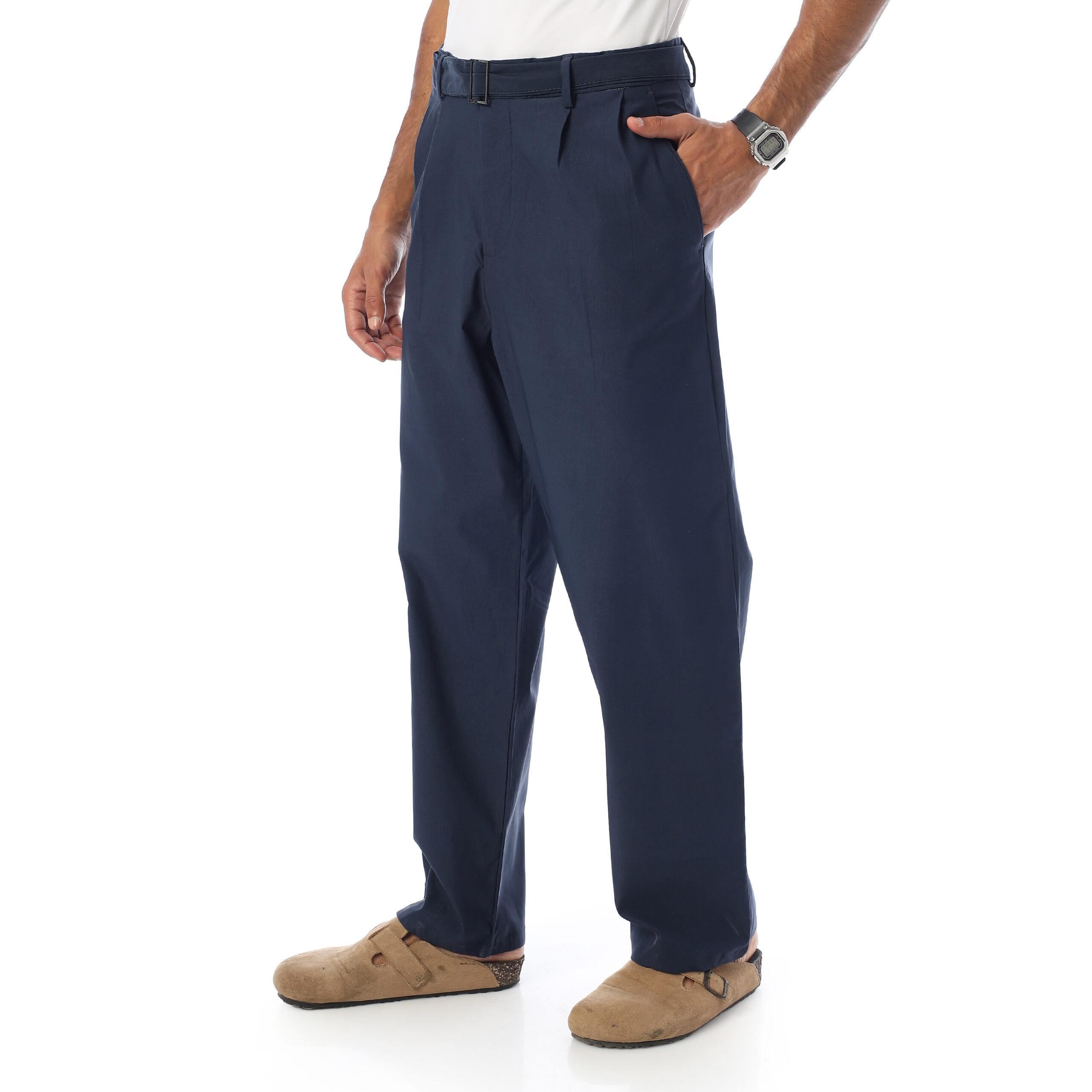 Wide-leg Straight Trousers-Blue - Image 4