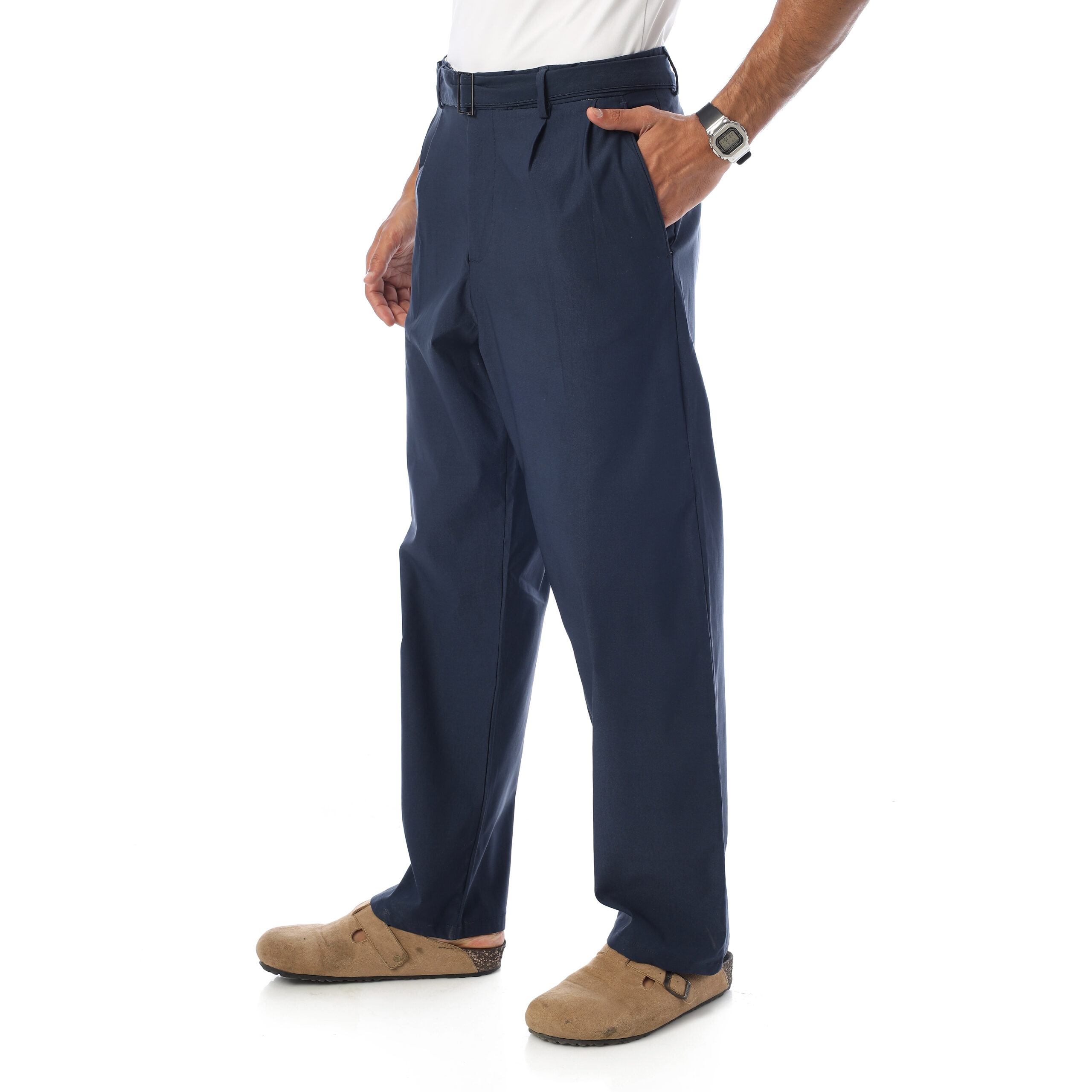 Wide-leg Straight Trousers-Blue - Image 2