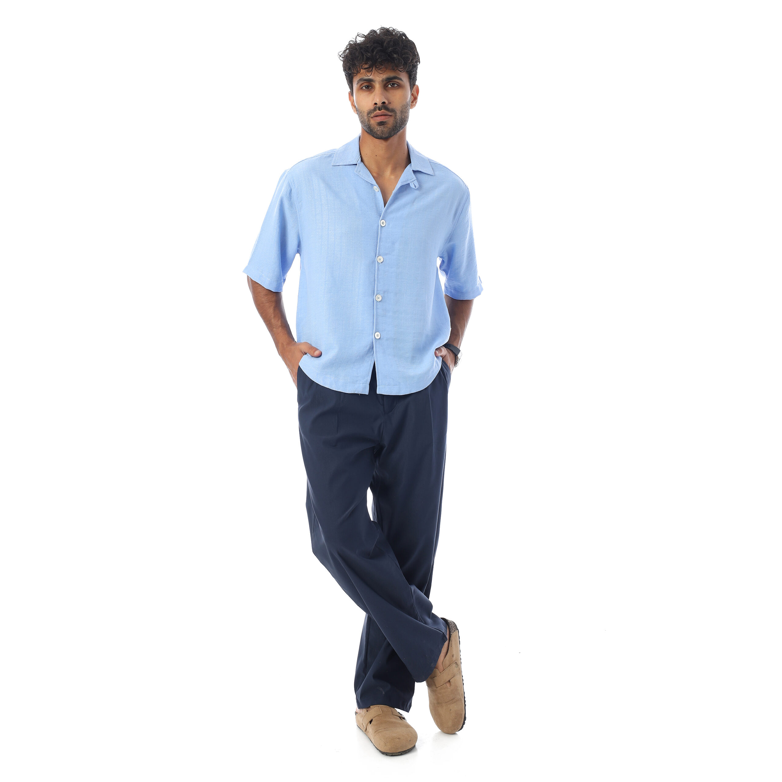 Wide-leg Straight Trousers-Blue - Image 5