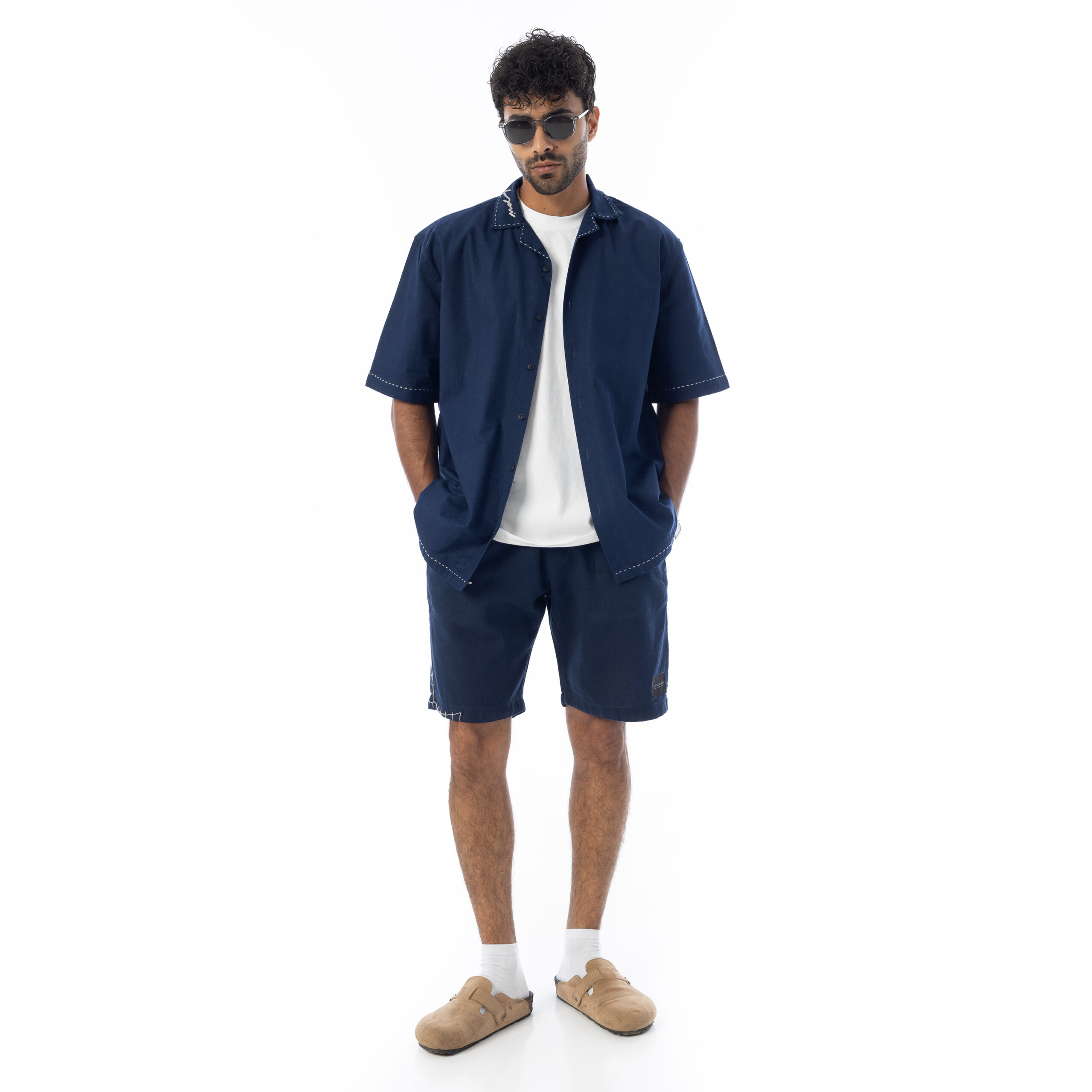 Handmade Linen Shirt-Navy Blue - Image 4