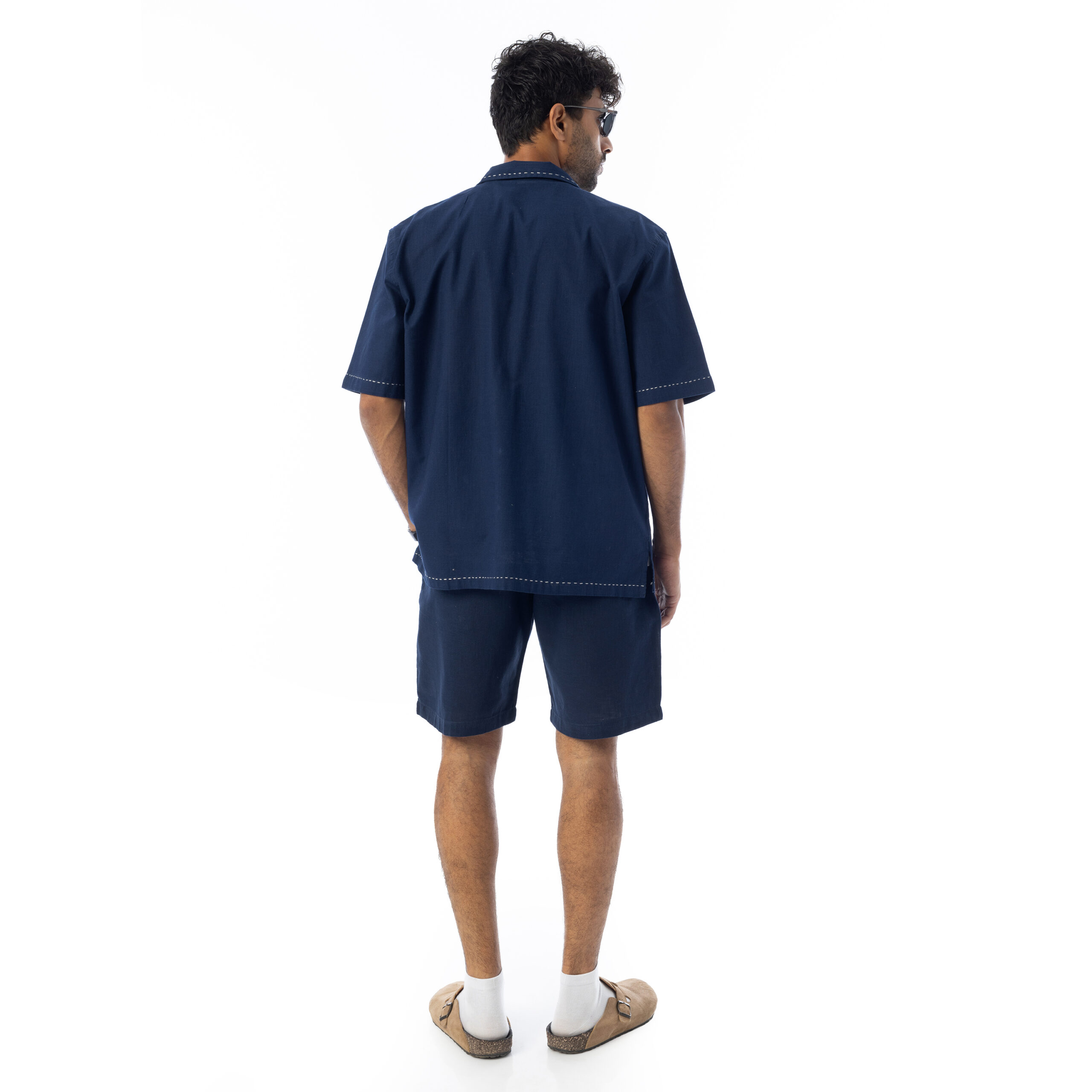 Handmade Linen Shirt-Navy Blue - Image 3